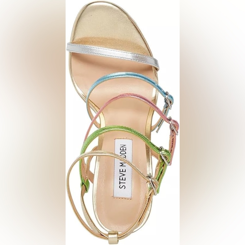 STEVE MADDEN NWT Jubliant Rainbow Metallic Strappy Buckle Detail Dress Sandals - Picture 4 of 12